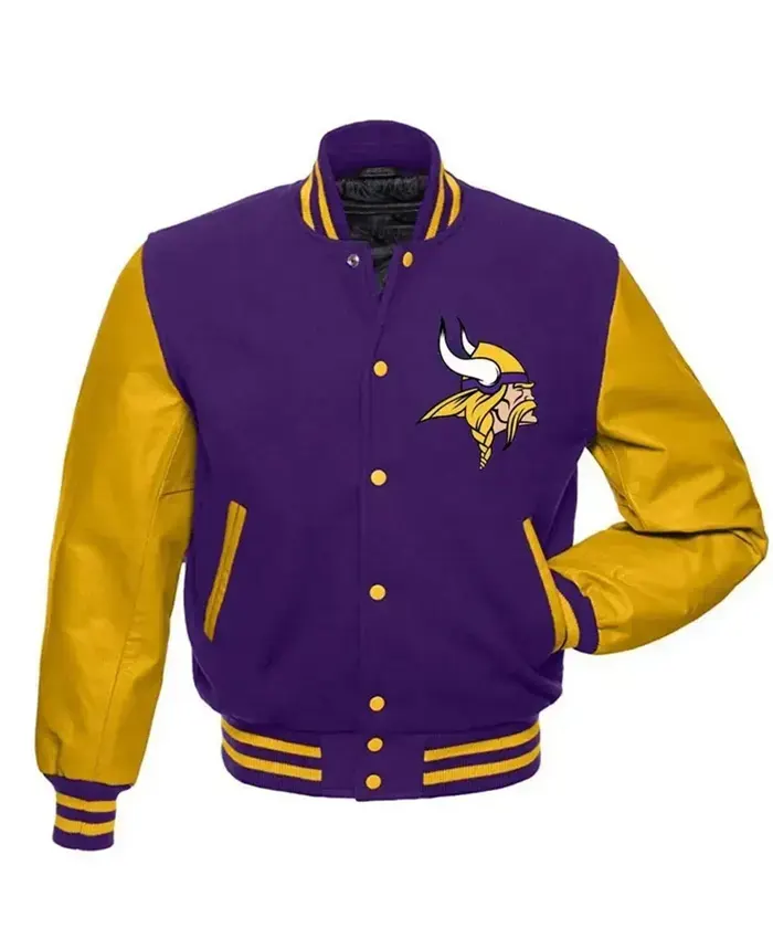 NFL Minnesota Vikings Paris Ward Purple And Yellow Varsity Bomber Jacket front view