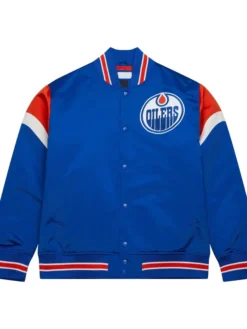 NHL Team Edmonton Oilers Blue Satin Varsity Jacket