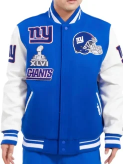 NY Giants Blue Mash Up Wool Varsity Jacket