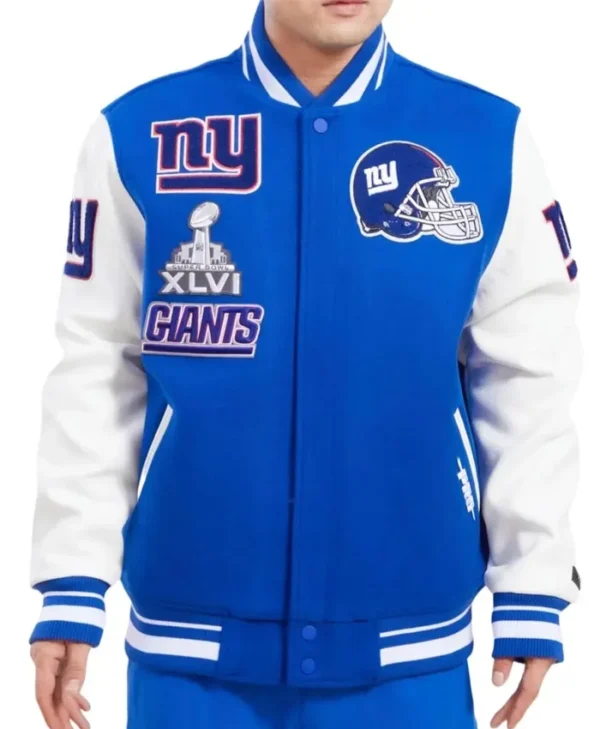 NY Giants Blue Mash Up Wool Varsity Jacket