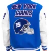 NY Giants Blue Mash Up Wool Varsity Jacket Back
