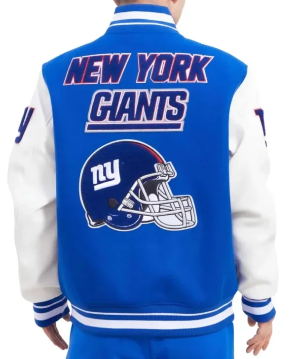 NY Giants Blue Mash Up Wool Varsity Jacket Back