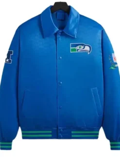 Naomi Seattle Seahawks Merriam Blue Satin Varsity Jacket