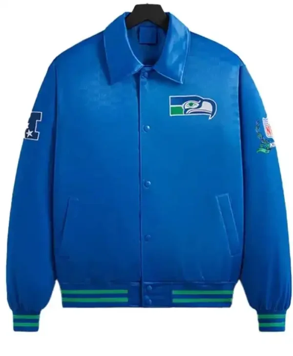 Naomi Seattle Seahawks Merriam Blue Satin Varsity Jacket