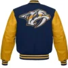 Nashville Predators Blue And Yellow Wool Varsity Jacket Back
