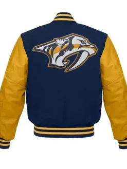 Nashville Predators Blue And Yellow Wool Varsity Jacket Back