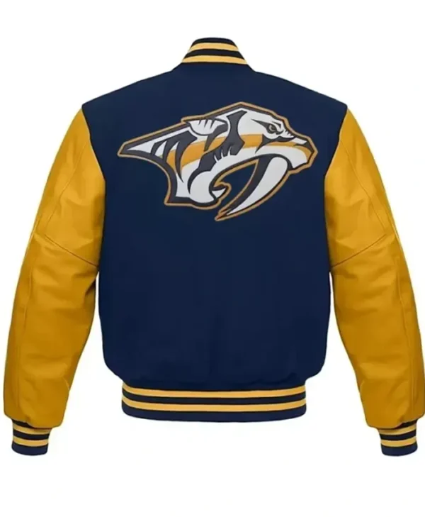 Nashville Predators Blue And Yellow Wool Varsity Jacket Back
