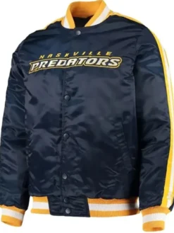 Nashville Predators Full Snap Blue Satin Varsity Jacket