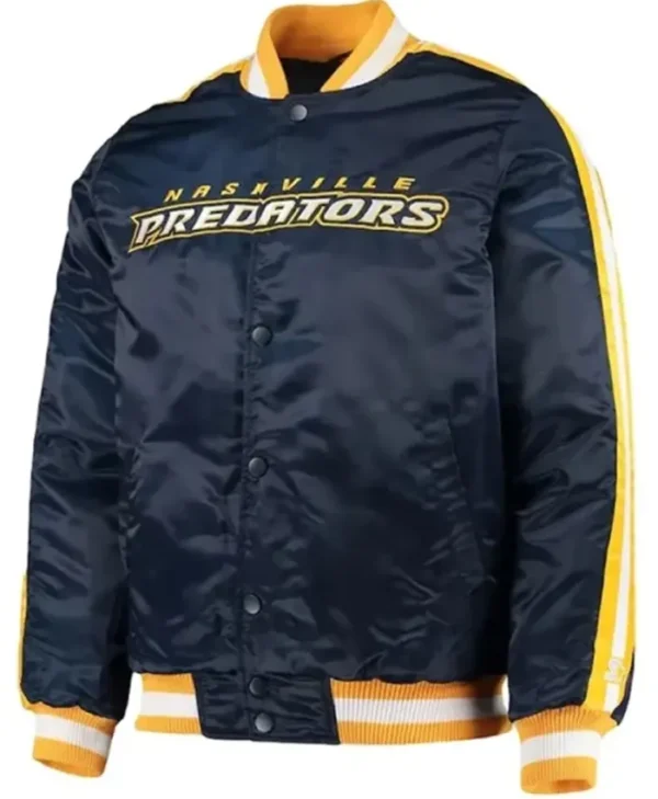 Nashville Predators Full Snap Blue Satin Varsity Jacket