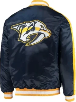 Nashville Predators Full Snap Blue Satin Varsity Jacket Back