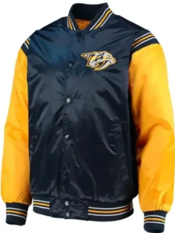 Nashville Predators Satin Blue And Yellow Varsity Jacket