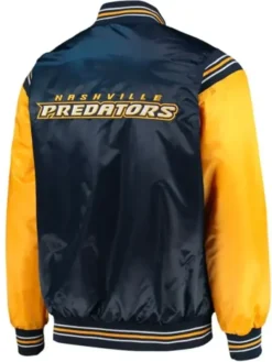 Nashville Predators Satin Blue And Yellow Varsity Jacket Back