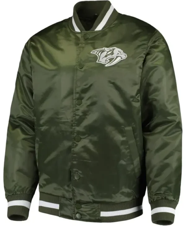 Nashville Predators Starter Green Satin Varsity Jacket