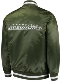 Nashville Predators Starter Green Satin Varsity Jacket BAck