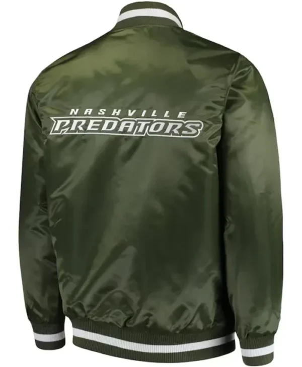Nashville Predators Starter Green Satin Varsity Jacket BAck