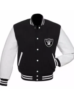 Nathen Las Vegas Raiders Black and White Wool Varsity Jacket