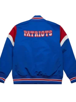 New England Patriots Full Snap Blue Satin Varsity Jacket Back