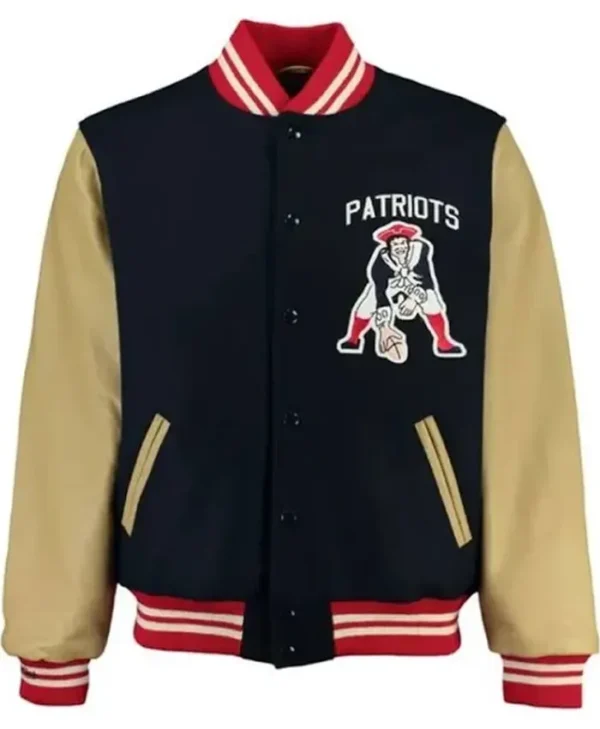 New England Patriots Miriam Blue And Khaki Varsity Jacket