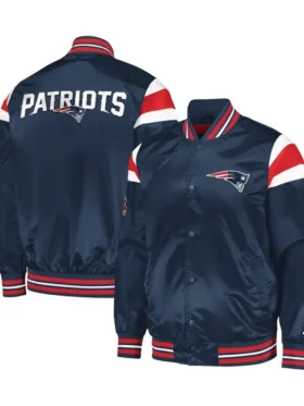 New England Patriots Navy Full-Snap Satin Varsity Jacket