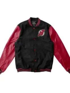 New Jersey Devils Black And Red Full Snap Wool Jacket