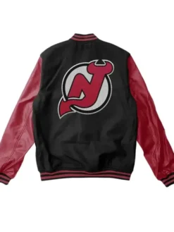 New Jersey Devils Black And Red Full Snap Wool Jacket Back