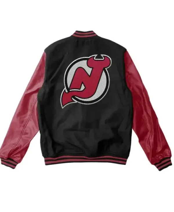 New Jersey Devils Black And Red Full Snap Wool Jacket Back