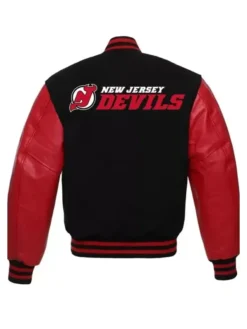 New Jersey Devils Red And Black Full Snap Jacket Back