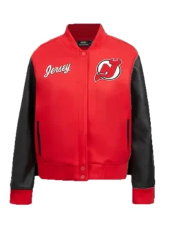 New Jersey Devils Red Full Snap Wool Varsity Jacket