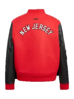 New Jersey Devils Red Full Snap Wool Varsity Jacket Back
