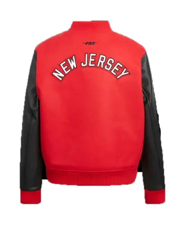 New Jersey Devils Red Full Snap Wool Varsity Jacket Back