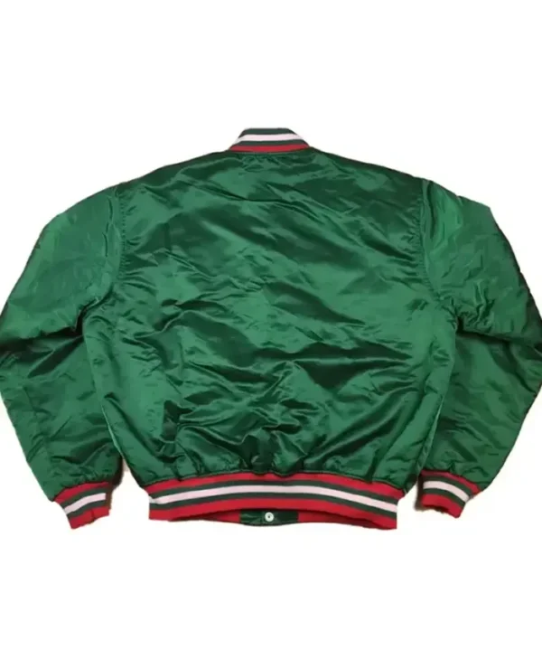 New Jersey Devils Satin Green Varsity Jacket Back
