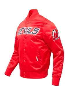 New Jersey Devils Satin Red Full Snap Varsity Jacket