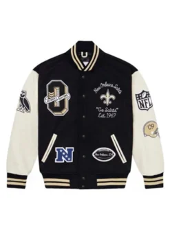 New Orleans Saints Ovo Black and White Wool Varsity Jacket