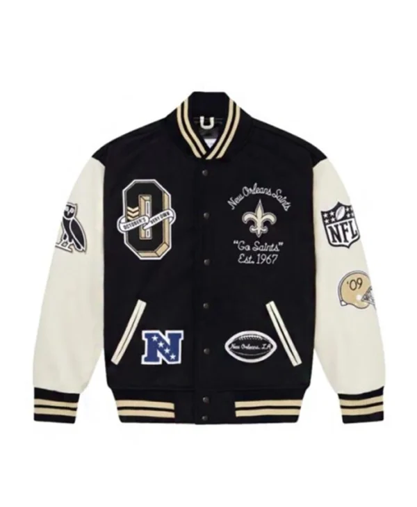 New Orleans Saints Ovo Black and White Wool Varsity Jacket