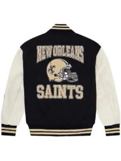 New Orleans Saints Ovo Black and White Wool Varsity Jacket Back
