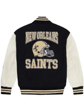 New Orleans Saints Ovo Black and White Wool Varsity Jacket Back
