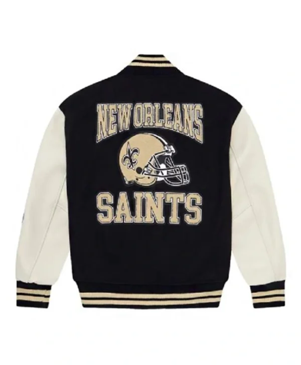 New Orleans Saints Ovo Black and White Wool Varsity Jacket Back