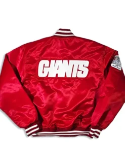 New York Giants 80s Super Bowl Red Satin Varsity Jacket Back