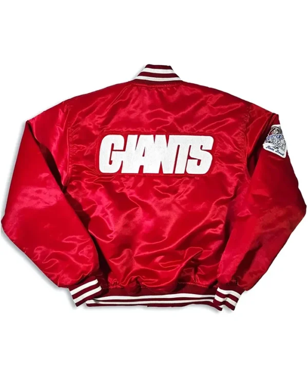 New York Giants 80s Super Bowl Red Satin Varsity Jacket Back