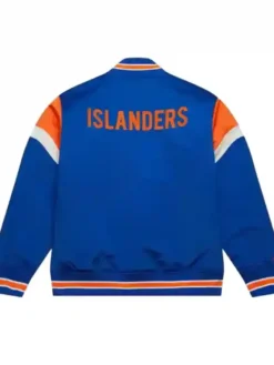 New York Islanders Blue Satin Varsity Jacket Back