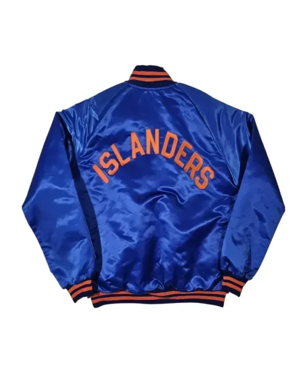 New York Islanders Letterman Satin Varsity Jacket Back