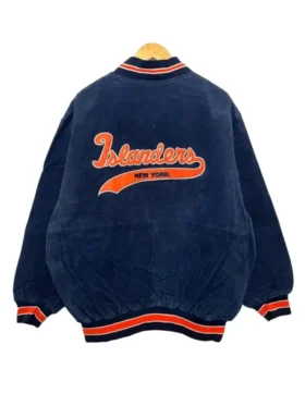 New York Islanders Vintage 1990s Suede Varsity Jacket Back