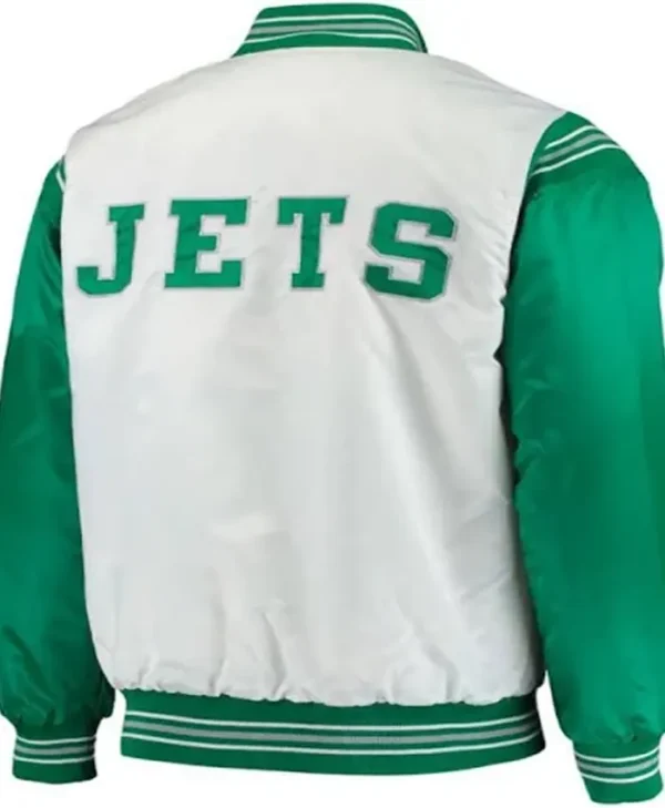 New York Jets Starter Satin White And Green Jacket Back