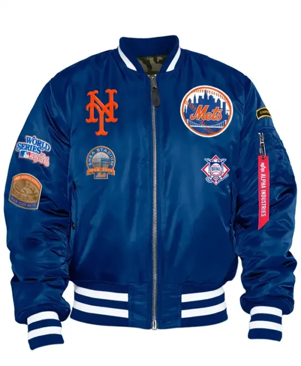 New York Mets Blue Satin Ma-1 Bomber Jacket