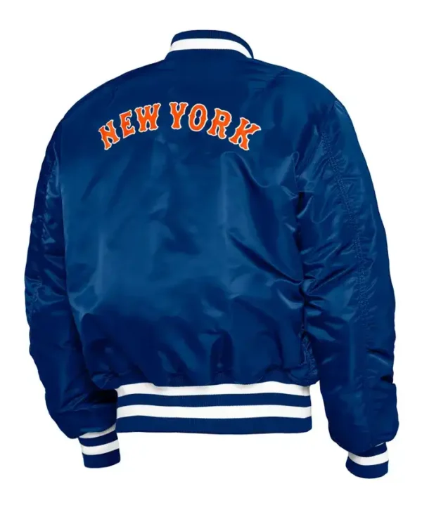 New York Mets Blue Satin Ma-1 Bomber Jacket Back