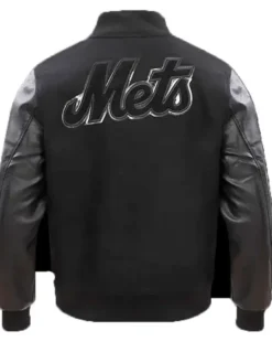 New York Mets Mets Wool Black Varsity Jacket Back