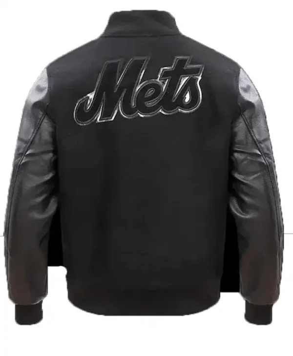 New York Mets Mets Wool Black Varsity Jacket Back