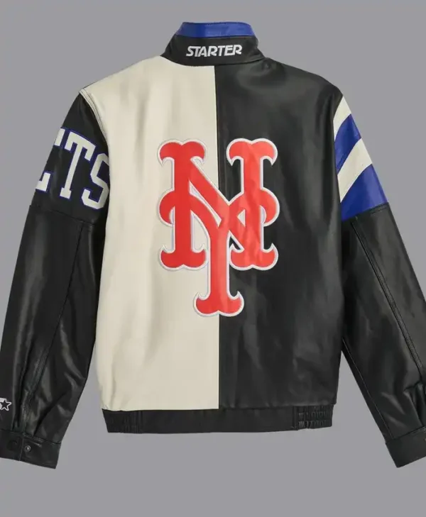 New York Mets Vintage Zip Leather Jacket Back