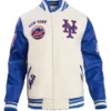 New York Mets White And Blue Wool Varsity Jacket