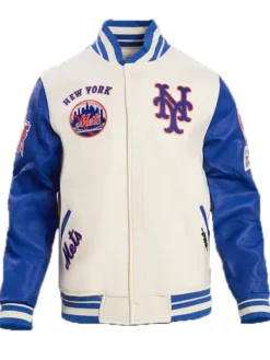 New York Mets White And Blue Wool Varsity Jacket